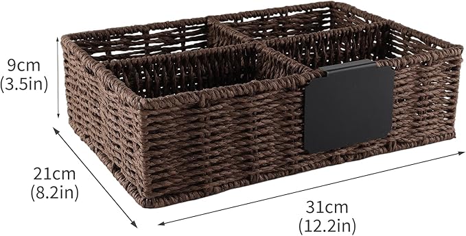 Snack Bar Station Organizer,Pantry Organizers and Storage Bins,Hand-Woven Snack Basket for Countertop with 4 Compartments,Snack Display Box for Candy,Drink Packet,Chips,Spice Organizer