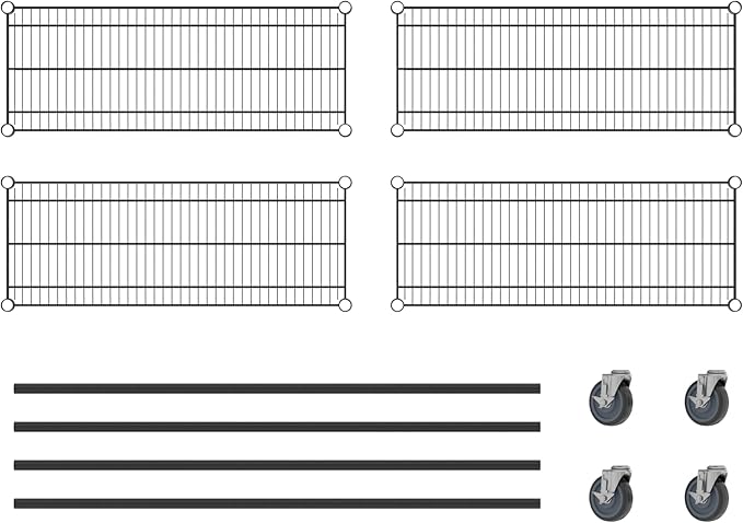Commercial NSF Listed Black Epoxy Mobile Wire Shelving Kit 14" x 36" x 60", with 4 Shelves Perfect for Warehouse, Walk-in Refrigerator, Freezer, Grocery Store, Restaurant, Dishroom