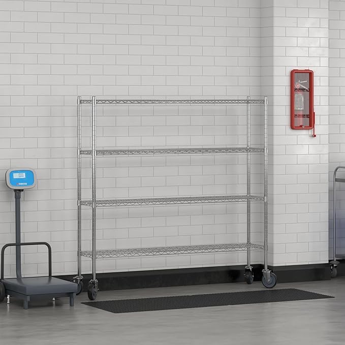 Commercial NSF Listed Chrome Mobile Wire Shelving Kit 12" x 60" x 60", with 4 Shelves Perfect for Warehouse, Walk-in Refrigerator, Freezer, Grocery Store, Restaurant, Dishroom