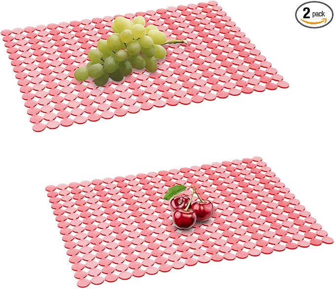 Qulable 2Pack Kitchen Sink Mat for Stainless Steel/Ceramic Sinks, PVC Eco-friendly Protectors for Bottom of Kitchen Sink, Adjustable, Fast Draining, Dots Design, 11.8x15.7 (Pink)