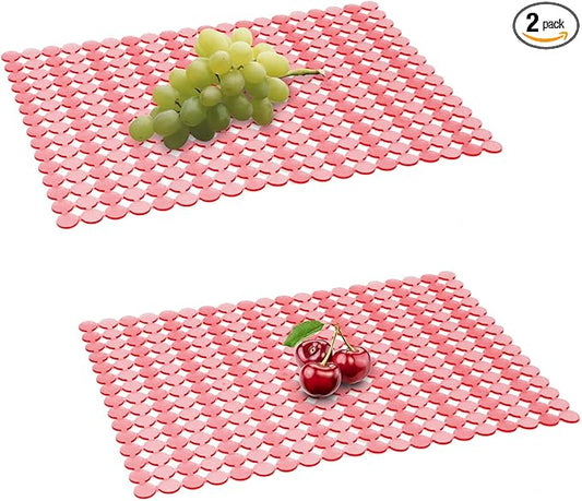 Qulable 2Pack Kitchen Sink Mat for Stainless Steel/Ceramic Sinks, PVC Eco-friendly Protectors for Bottom of Kitchen Sink, Adjustable, Fast Draining, Dots Design, 11.8x15.7 (Pink)