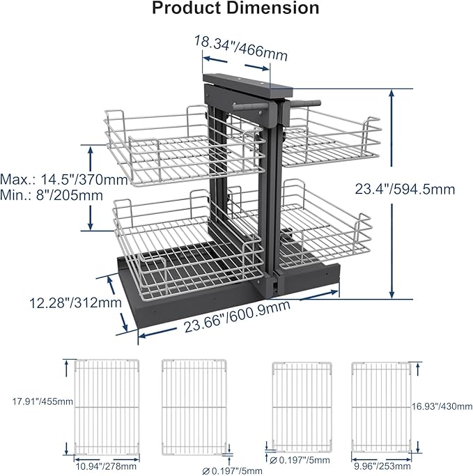 VADANIA Blind Corner Pull Out Organizer for 32" Cabinet, Left Open & Right Open Compatible, Min Opening 14", 2-tier Pull-out Basket, Soft Close, Bottom Mount