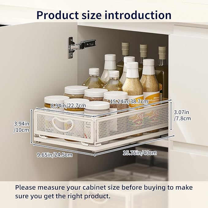 Pull Out Cabinet Organizer,Metal Carbon Steel and Silent sliding Design,Heavy Duty Cabinet Slide Out Shelves for Storing and Organizing Bathrooms, Kitchens, Bedroom 15.7" D*9.6" W*3.9" H