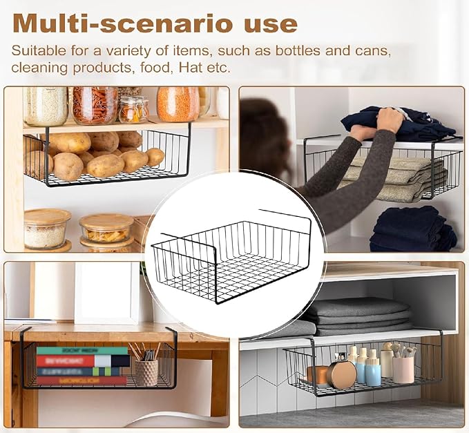 2 Pack Under Shelf Storage Baskets Organizer for Kitchen Pantry Cupboard Dorm Room Closet Bookshelf 11.8 x 8.6 x 5.3 Inch