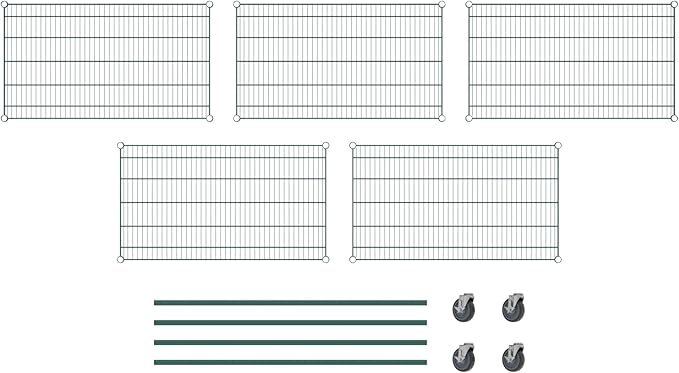 Commercial NSF Listed Green Epoxy Mobile Wire Shelving Kit 24" x 42" x 60", with 5 Shelves Perfect for Warehouse, Walk-in Refrigerator, Freezer, Grocery Store, Restaurant, Dishroom
