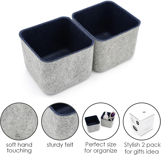 Welaxy Storage bins Set Office Drawer Organizers for School Dorm Home Kitchen bathroom bedroom Closet Cabinet Desk organize boxes Junk Organizing 2-Pack (Navy)