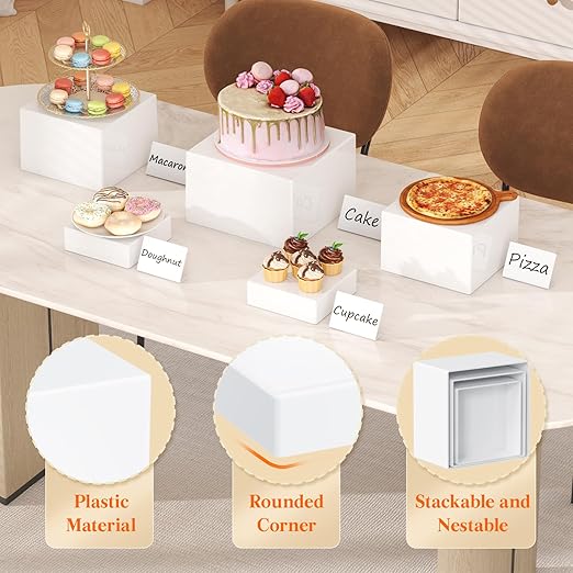 Lifewit 5 PCS Buffet Risers and Stands, Food Risers for Buffet Table, Catering Dessert Cake Holder for Party, Collectibles Jewelry Display Shelf, Nesting Cube Boxes, White, (6",7",7.8",8.3",10")