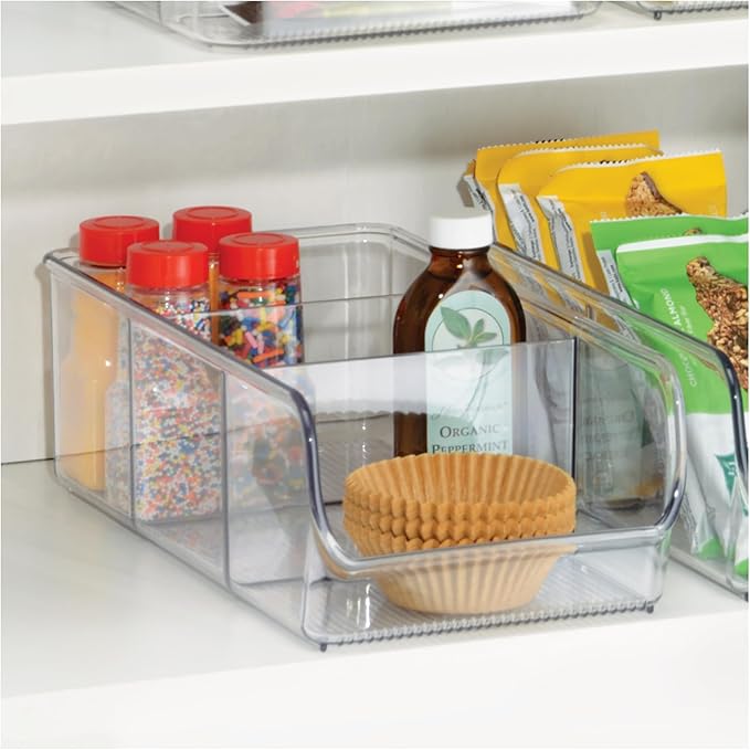 iDesign Stackable 3-Section Divided Storage Bin for Pantry, Fridge, or Cabinet - Set of 2 - Clear