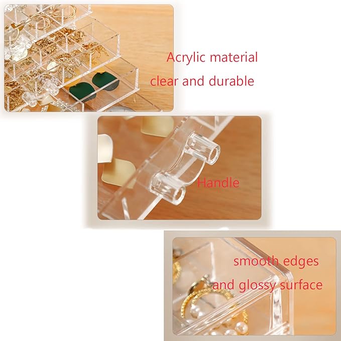 Earring Organizer Box Clear Storage Acrylic for Earrings Necklace Organizer Jewelry Box with 72 Grids Storage Compartments Transparent Ring Clear Jewelry Organizer