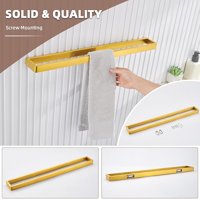 Angle Simple Bathroom Towel Holder, SUS 304 Stainless Steel Towel Bar Rack for Bathroom Kitchen Wall Mount, 22.76", Brushed Gold