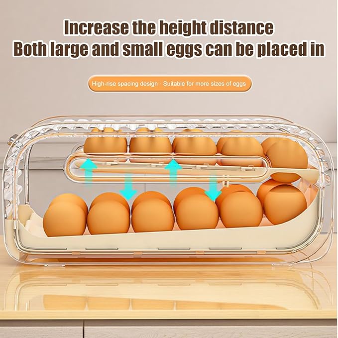 Auto Rolling Fridge Egg Organizer, Clear Egg Holder For Fridge, Automatic Rolling Eggs Container For Refrigerator, Space Saving Eggs Dispenser, Fridges Organizers And Storage, Home EggHolder