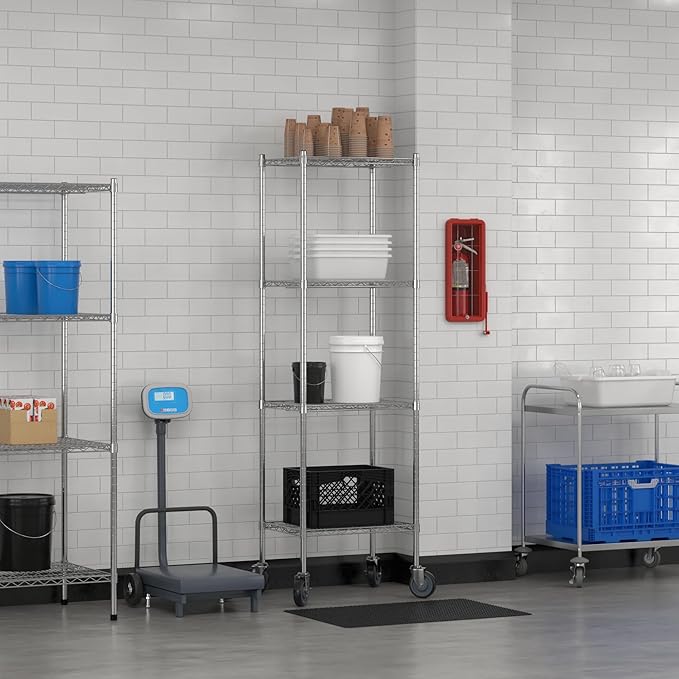 Commercial NSF Listed Chrome Mobile Wire Shelving Kit 18" x 24" x 80", with 4 Shelves Perfect for Warehouse, Walk-in Refrigerator, Freezer, Grocery Store, Restaurant, Dishroom