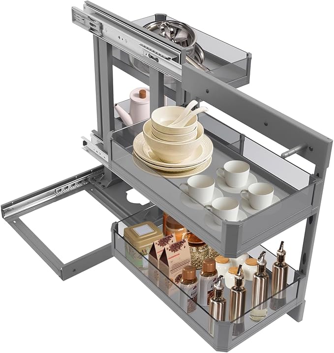 Blind Corner Pull Out Organizer for 24.8'' Cabinet, Pull Out Kitchen Storage Rack with Double Layer 4 Baskets, Smooth Sliding Rails for Suitable For Kitchen Corner Cabinets