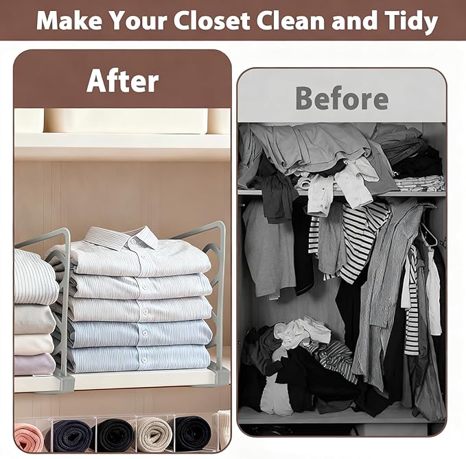 2-PCS Plastic Shelf Dividers, Closet Organizers & Storage for Closet, Shelf, Kitchen, Pantry, Bathroom & Office, Organizer for Clothes, Books, Towels, Purses (Gray 2-PCS)