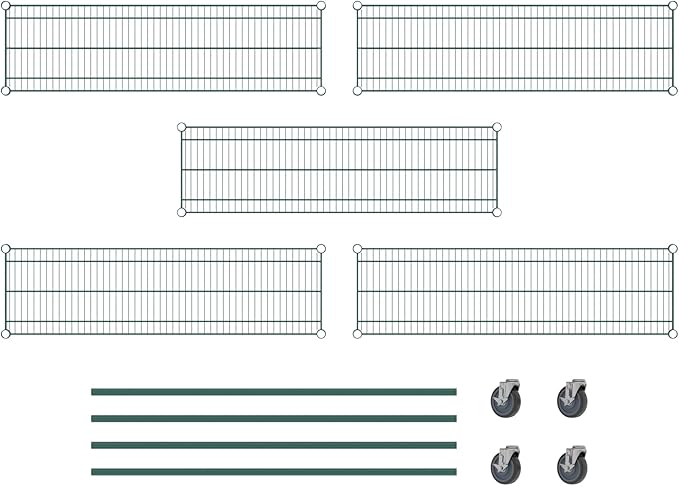 Commercial NSF Listed Green Epoxy Mobile Wire Shelving Kit 14" x 48" x 60", with 5 Shelves Perfect for Warehouse, Walk-in Refrigerator, Freezer, Grocery Store, Restaurant, Dishroom