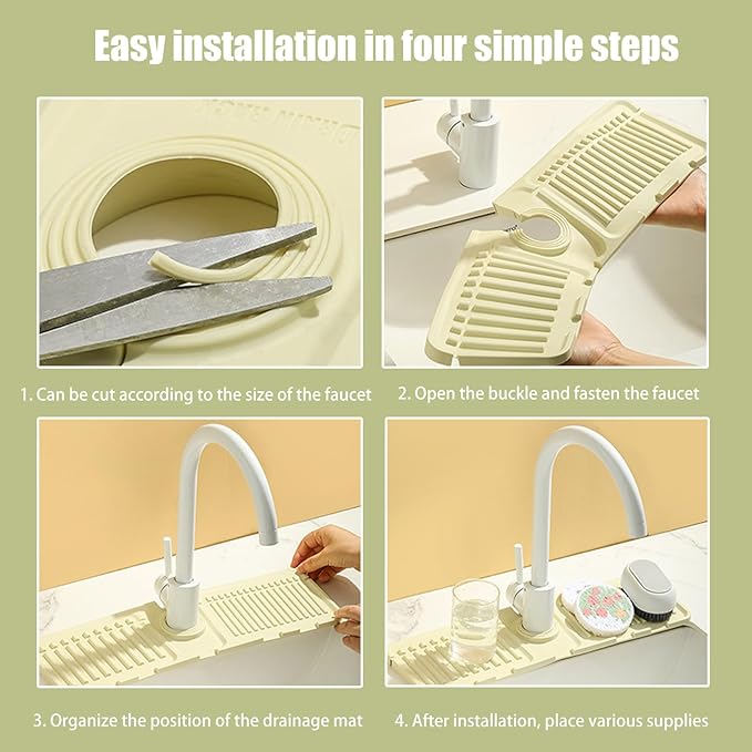 Faucet Mat for Kitchen Sink - 2024 Upgraded Premium Silicone Splash Guard with Fast Drying Properties - Protective Sink Tray Ideal for Stone Sinks in Kitchen & Bathroom (2, Yellow)