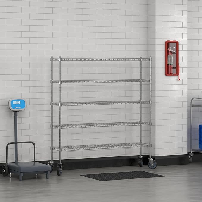Commercial NSF Listed Chrome Mobile Wire Shelving Kit 12" x 54" x 60", with 5 Shelves Perfect for Warehouse, Walk-in Refrigerator, Freezer, Grocery Store, Restaurant, Dishroom