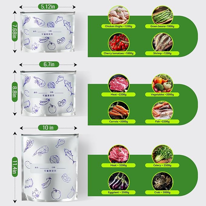 Reusable Aluminum Foil Food Storage Bags, Foil Storage Bags for Food, Reusable Food Storage Bags for Freezer & Refrigerator, Reduce Waste, Keep Food Fresh, Writable Label(50-Pack, 10Wx11.4H)