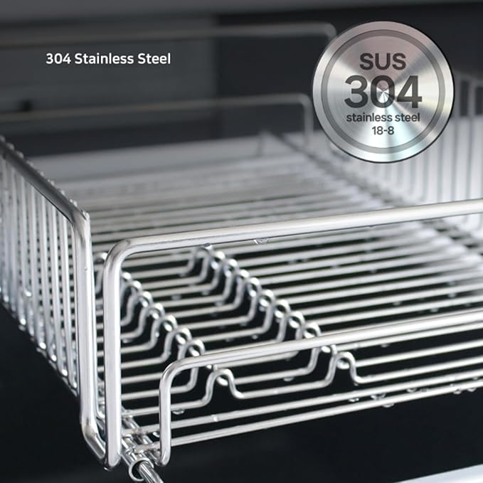Expandable Over The Sink Dish Drying Rack – Adjustable SUS 304 Stainless Steel Dish Drainer (14"–24" Length), Rust-Resistant Large Drying Organizer, Compact Space Saving Kitchen Rack