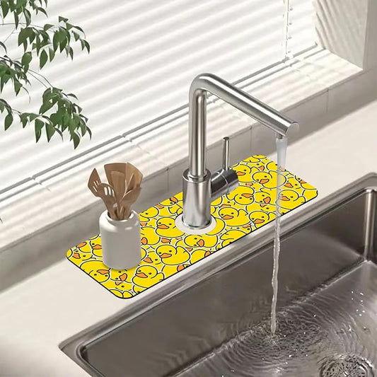 Sink Splash Guard Faucet Mat Rubber Ducky Absorbent Fast Drying Mat Sink Gadgets Splash Guard Behind Faucet Drip Catcher for Kitchen Bathroom 15.5"X5.5"