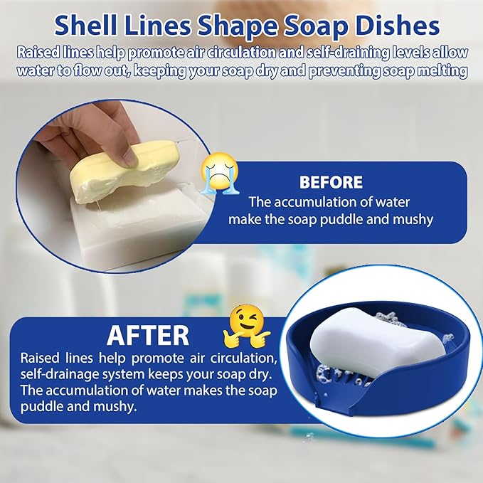 Self Draining Soap Dish, Silicone Soap Holder with Suction Cup and Drain Spout, Kitchen Bathroom Sink Organizer, Dish Soap Bar Tray Savers Sponge Holder, Perfect for Dispenser, Scrubber, Bottle, Cup