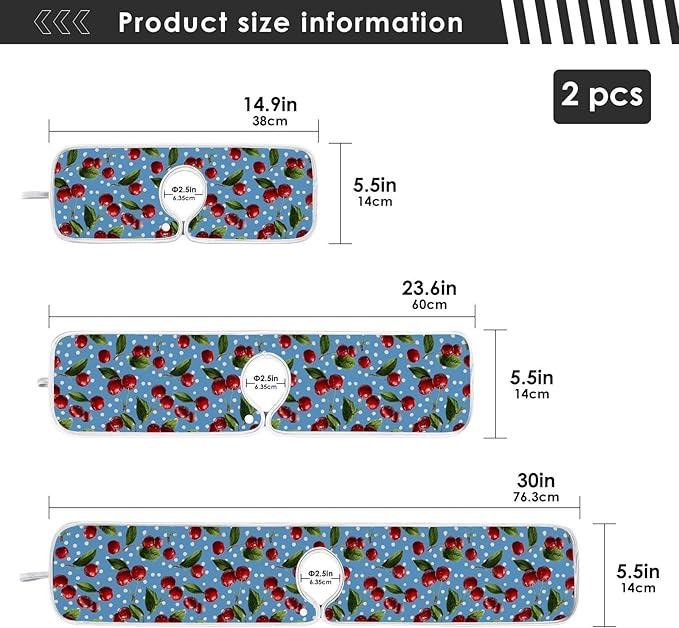 2 PCS Kitchen Sink Splash Guard 14.9 Inch Faucet Mat for Kitchen Sink Bathroom Sink Faucet Absorbing Drip Drain Mat Pad Microfiber Soft Washable Green Blue Cherry and Polka Dots