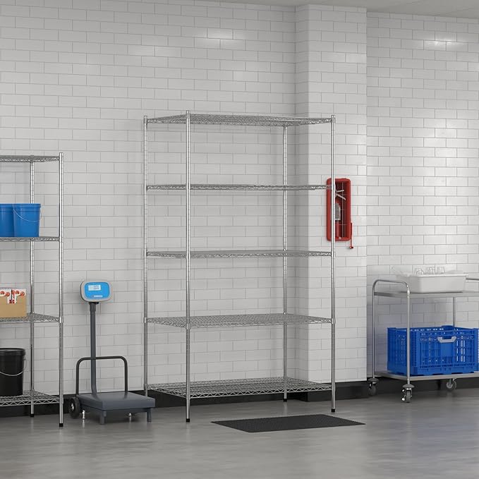 Commercial NSF Listed Chrome Stationary Wire Shelving Kit 30" x 48" x 86", with 5 Shelves Perfect for Warehouse, Walk-in Refrigerator, Freezer, Grocery Store, Restaurant, Dishroom