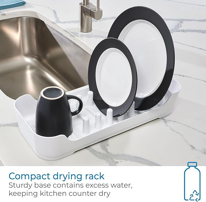 iDesign Compact Dish Drying Rack for Kitchen Counter - White