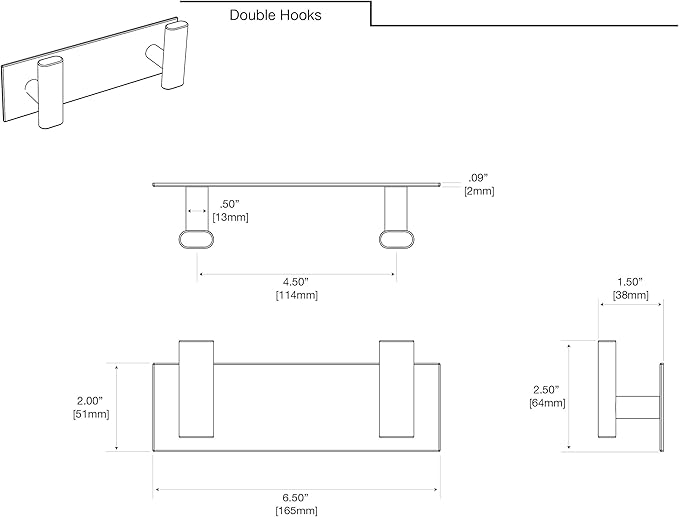 Gatco 1283 Elevate All Modern Décor Double Rectangle Hook, Chrome/Wall Mounted 6.5" W X 2" H 2-Hook/Robe, Towel Hook for Bathroom