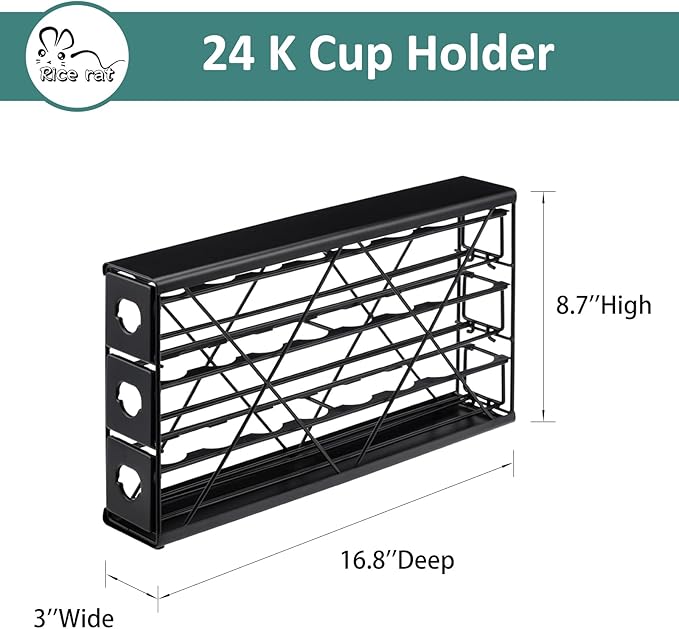 Rice rat k cup Holders for 3 Tier Coffee Pod Holder,Black Metal Space(24 pods)