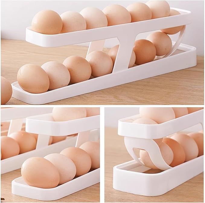 RollDown Egg Dispenser for Refrigerator - 2 Pack Space Saving Egg Holder & Organizer, FIFO Rolling Dispenser Rack for Standard/Large/Jumbo Eggs