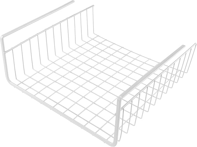 Under Shelf Storage Basket Set – 4-Piece White Wire Hanging Organizer for Kitchen, Pantry, or Cabinet Shelves