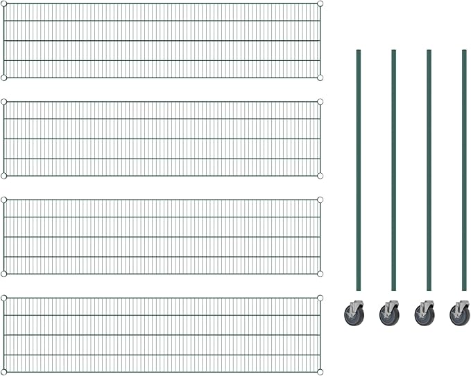 Commercial NSF Listed Green Epoxy Mobile Wire Shelving Kit 18" x 72" x 60", with 4 Shelves Perfect for Warehouse, Walk-in Refrigerator, Freezer, Grocery Store, Restaurant, Dishroom