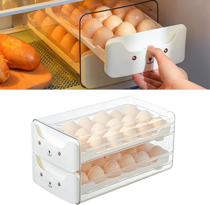 Egg Container Storage Box Double Layer Stackable Clear Plastic Drawer Design Egg Holder Organizer For Refrigerator Fridge 30.5x17x15cm