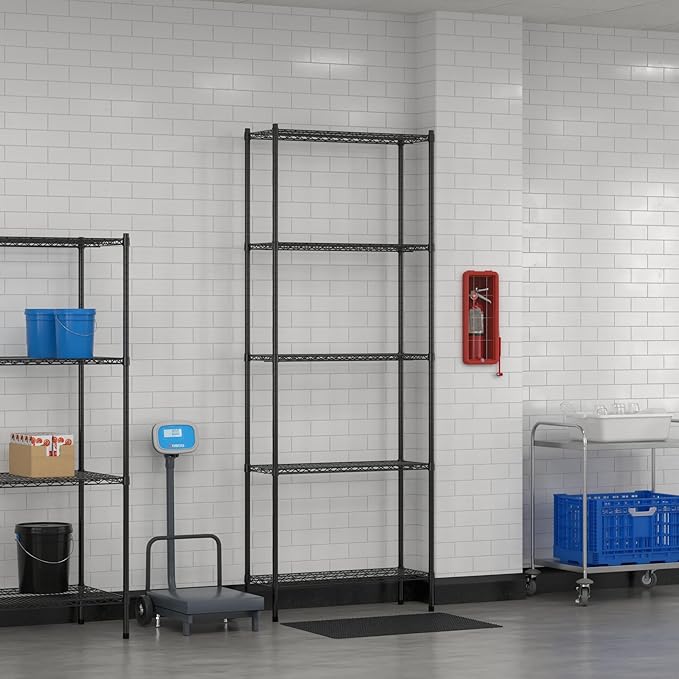 Commercial NSF Listed Black Epoxy Stationary Wire Shelving Kit 14" x 36" x 96", with 5 Shelves Perfect for Warehouse, Walk-in Refrigerator, Freezer, Grocery Store, Restaurant, Dishroom