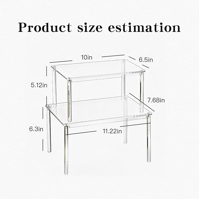 2Pack 2-Tier Acrylic Spice Rack, Spice Rack Organizer for Cabinet, Stackable Clear Shelves for Kitchen Pantry Storage
