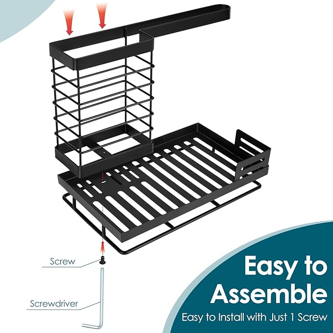 Sinnsally Sponge Holder for Kitchen Sink Caddy,Sink Organizer Rack with Dish Brush Holder & Drain Tray,Rustproof 304 Stainless Soap Dispenser Storage for Kitchen Organization Accessories & Decorations