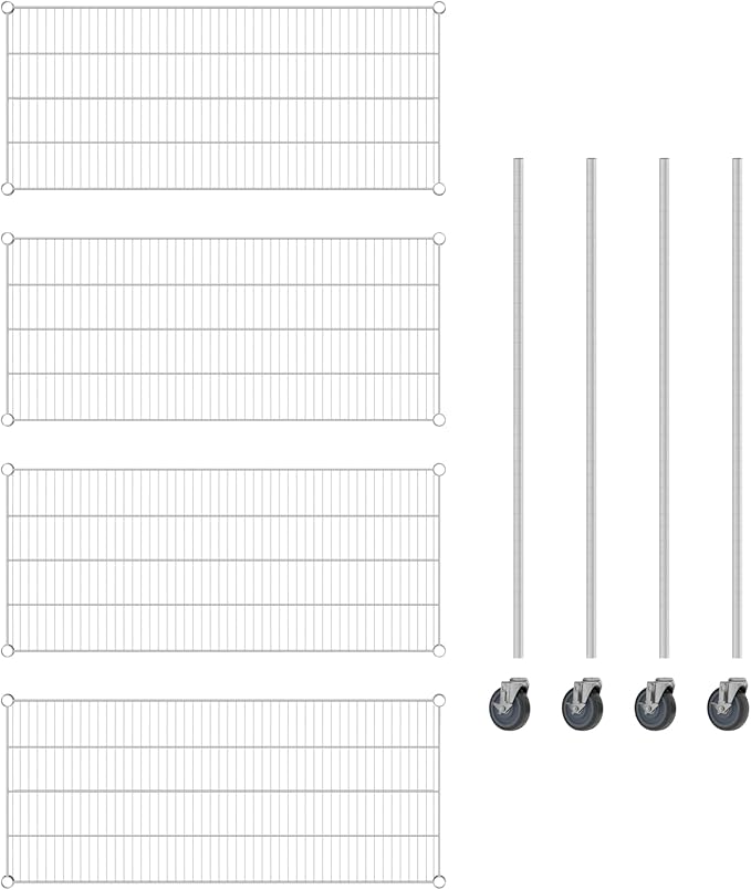 Commercial NSF Listed Chrome Mobile Wire Shelving Kit 21" x 48" x 60", with 4 Shelves Perfect for Warehouse, Walk-in Refrigerator, Freezer, Grocery Store, Restaurant, Dishroom