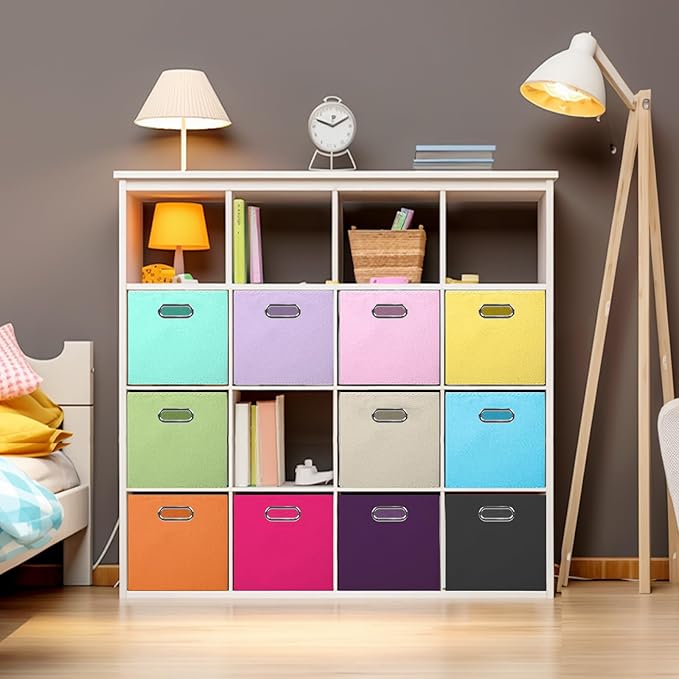 ShellKingdom Storage Bins, Foldable Fabric Storage Cubes And Cloth Storage Organizer Drawer with Metal Handle For Closet And Toys, 11 X 10.5 X 10.5 INCH, 2 Pack (Orange)