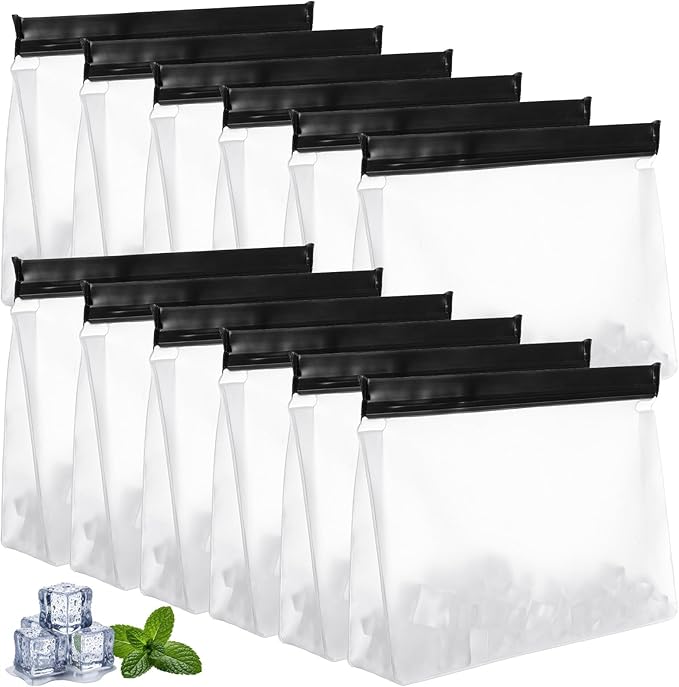PercyEffie 12 Pack Reusable Ice Storage Bags Leak Proof Freezer Bags with Secure Zip Seal Storage Container for Travel Food Ice Food Travel Holder Container Whiskey Bourbon Cocktails