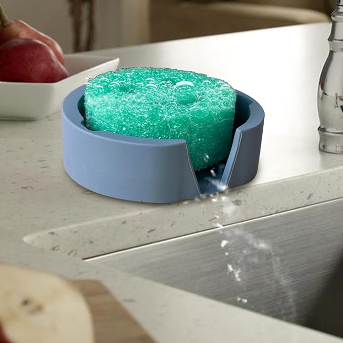Sponge Holder for Scrub Daddy with Suction Cups and Drain Spout Kitchen Sink Caddy Organizer, Large Soap Dishes Accessories Rack, Dishwasher Safe - 5.3"x5.3", Grey