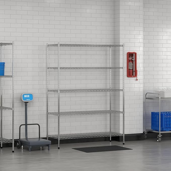 Commercial NSF Listed Chrome Stationary Wire Shelving Kit 21" x 54" x 74", with 5 Shelves Perfect for Warehouse, Walk-in Refrigerator, Freezer, Grocery Store, Restaurant, Dishroom
