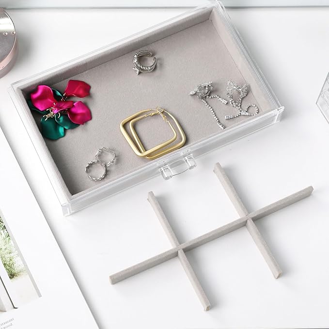 Clear Jewelry Organizer with 5 Drawers, Earring Organizer Jewelry Boxes for Women, Acrylic Earrings Display Holder for Storing Necklaces Earrings Rings, Grey