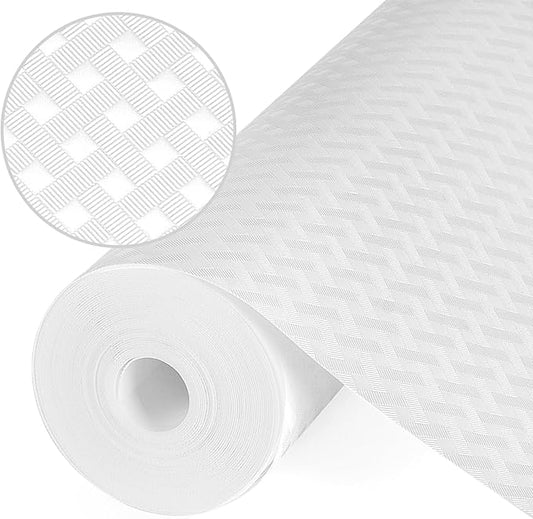 Origuuds Shelf Liners, Non-Adhesive Drawer Liner, Waterproof & Oil-Proof Kitchen Cabinet Cupboard Liner Plastic EVA Material BPA Free Fridge Liner Mats Paper Protector for Shelves (White/12in x 120in)