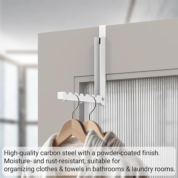 2-Pack Foldable Over The Door Organizer, 6 Grooves for Coats, Hats, Bags, Towels | Collapsible Storage Space Saver for Entryway, Bedroom, Bathroom, Dorm, Travel | White