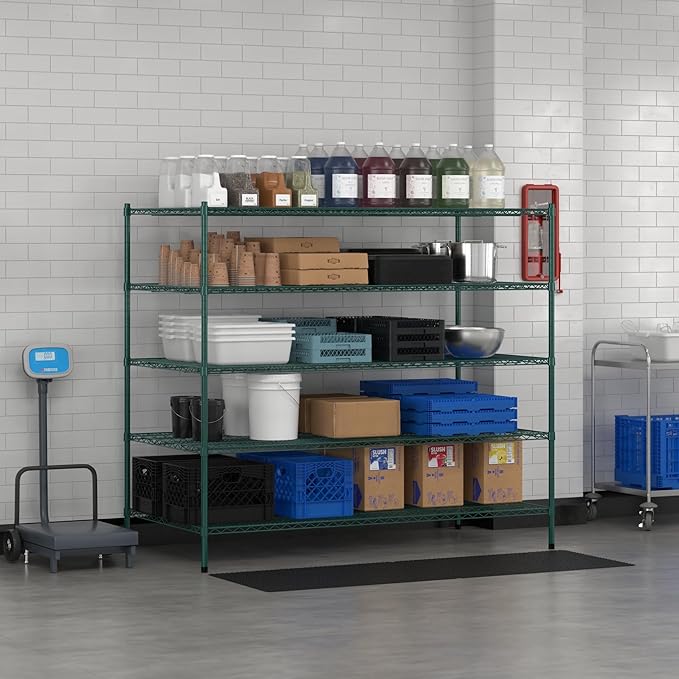 Commercial NSF Listed Green Epoxy Stationary Wire Shelving Kit 36" x 72" x 64", with 5 Shelves Perfect for Warehouse, Walk-in Refrigerator, Freezer, Grocery Store, Restaurant, Dishroom