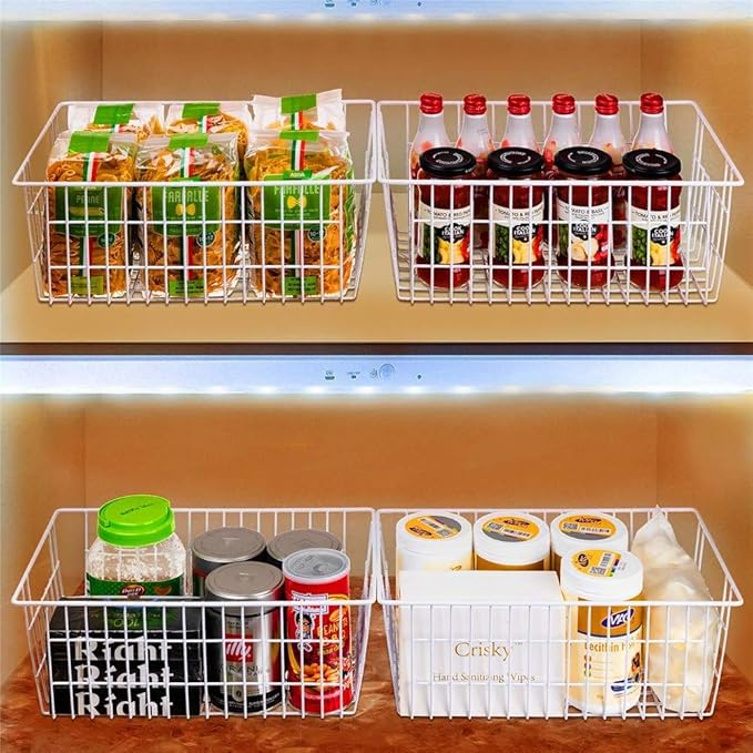 blitzlabs Wire Storage Basket Freezer Organizer Bins Metal Wire Baskets Organizer Storage Baskets for Kitchen, Cabinets, Pantry, Freezer, BathroomSet of 3