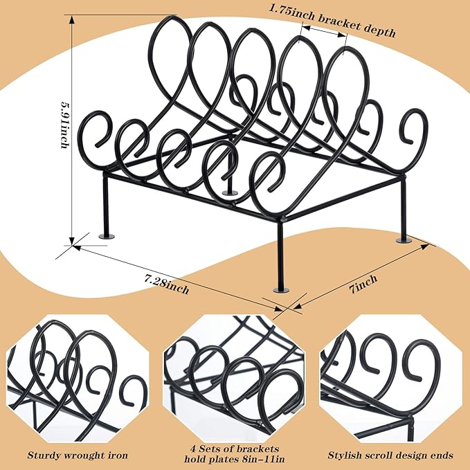 Tandefio 2 Pcs Plate Rack 4 Place Plate Holder Multiple Plates Display Stands 4 Tier Metal Dinnerware Display Stand China Platters Vertical Racks Setting for Cabinet Kitchenware Storage Organizer