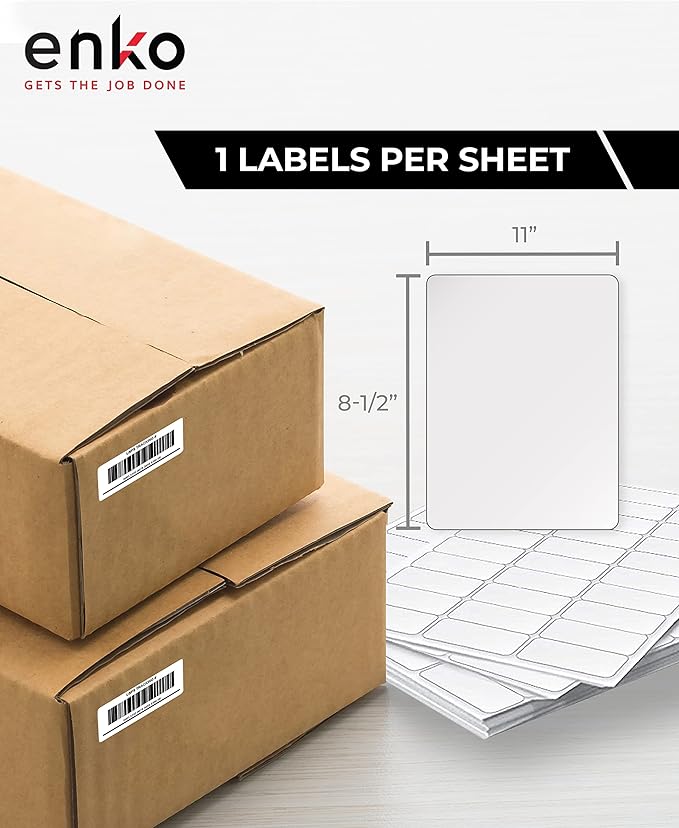 enKo - 8-1/2 x 11 Inch Label - White Blank - 1 Per Sheet Full Shipping Address Labels for Laser Inkjet Printer (1000 Sheets, 1000 Labels)
