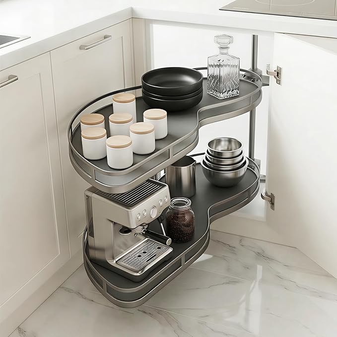 Blind Corner Cabinet Pull Out Organizer 12 14 16 18 Inch, 2 Tier Kitchen Cabinet Organizer, Heavy Duty Adjustable Lazy Susan Shelf with Soft Close, Left or Right Mount for Blind Corner Cabinets